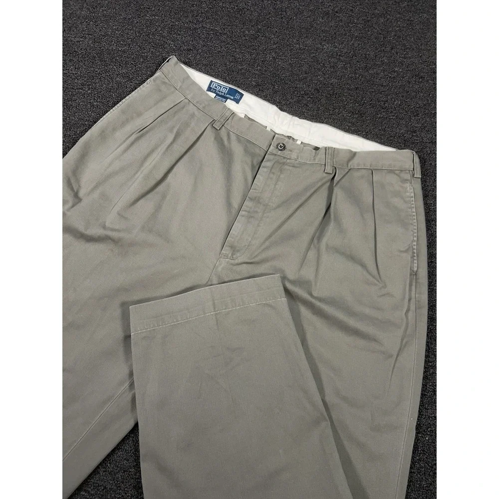 VTG‎ Polo Ralph Lauren Andrew Pants Men's 40x30 Gray Double Pleated Pony Preppy